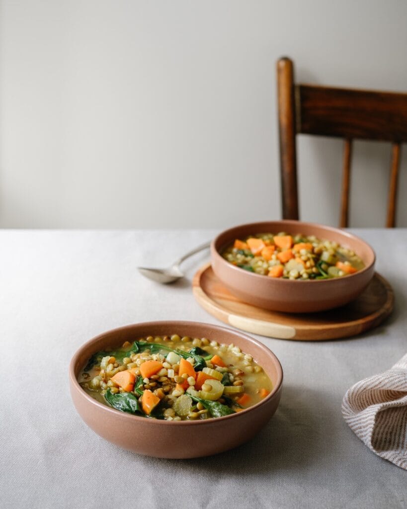 soupe aux lentilles et orge au citron