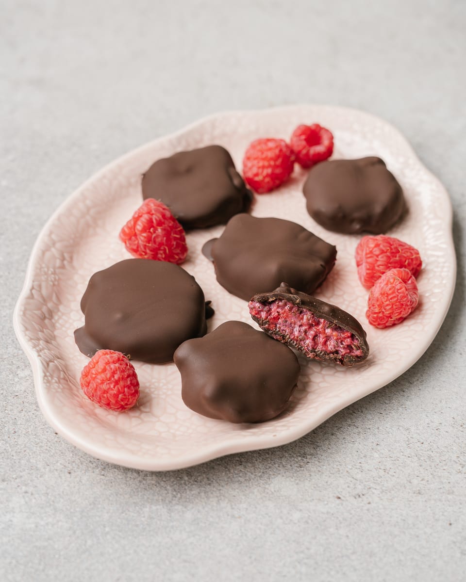 bouchées de framboises au chocolat