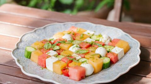 salade de melons style échiquier plateau apéro sans cuisson